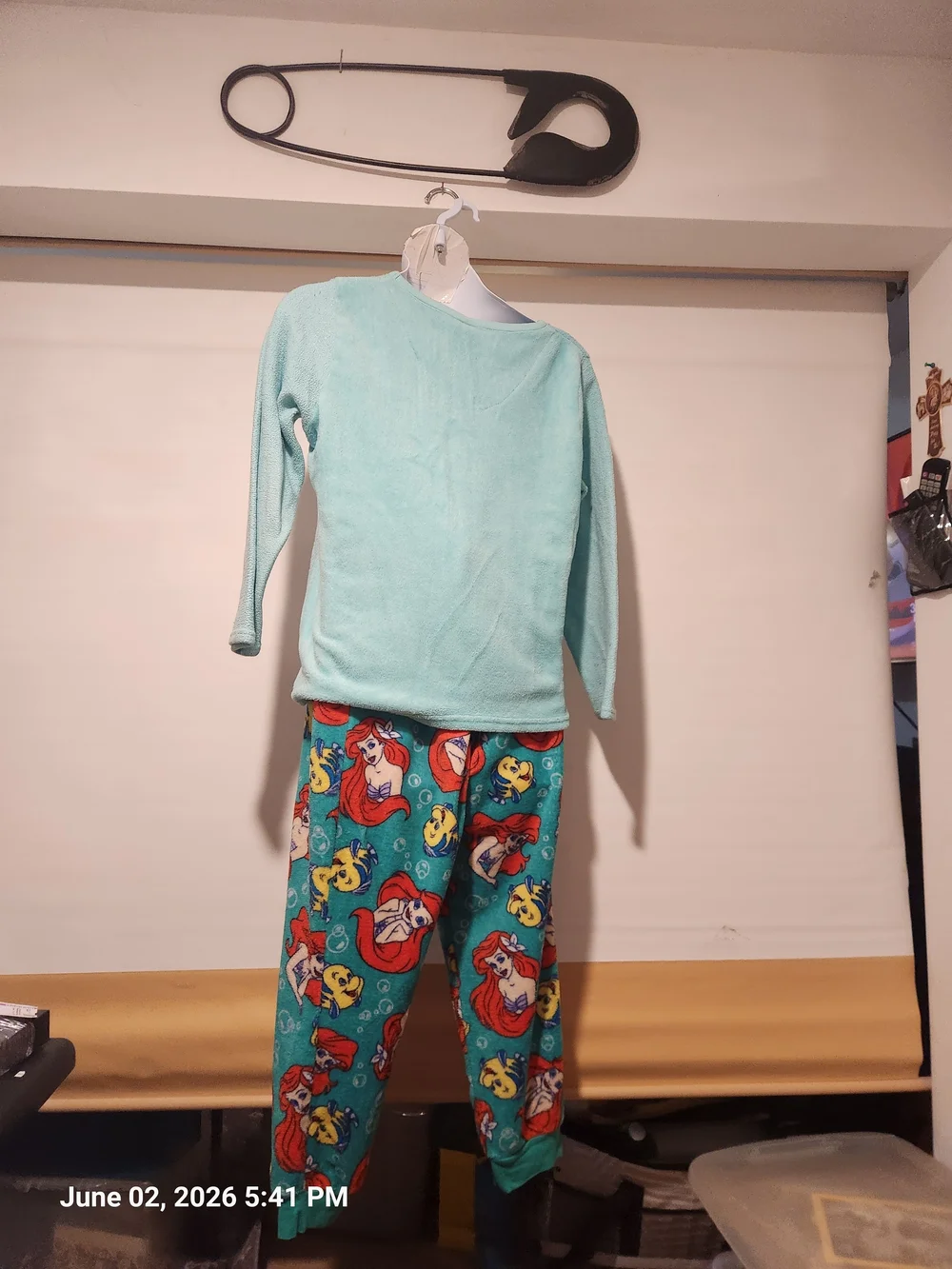 Disney Teal Ariel Fleece Pajama Set with Ariel & Flounder Print